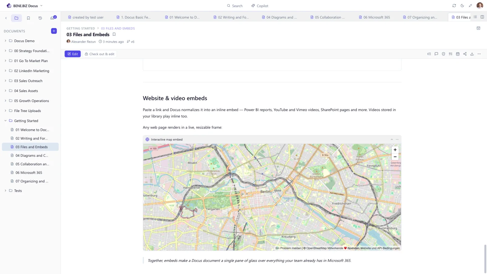 A live website embedded inside a Docus page